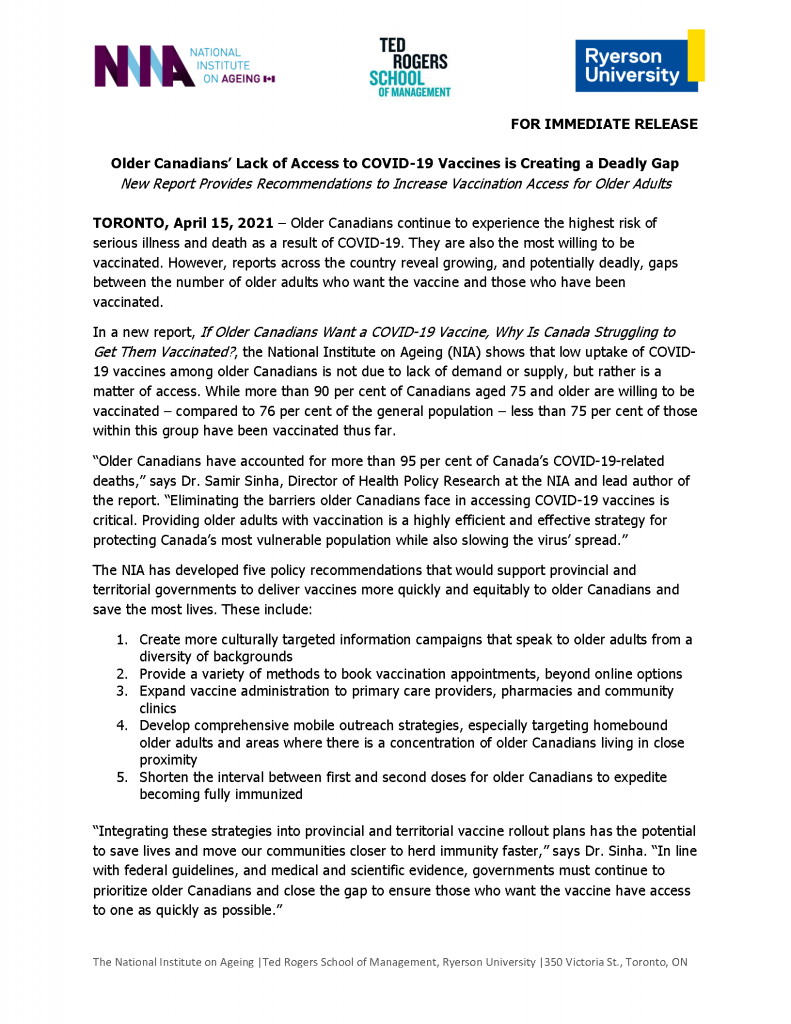 April 15, 2021 - Media Release Cover