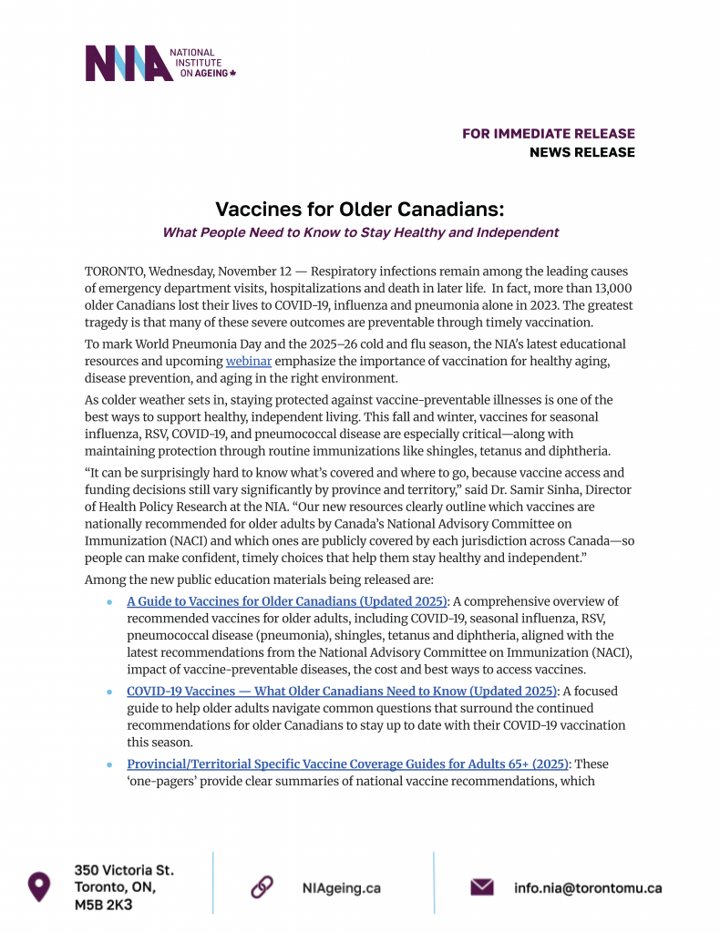 November 12, 2025 - Vaccines for Older Canadians - media release cover